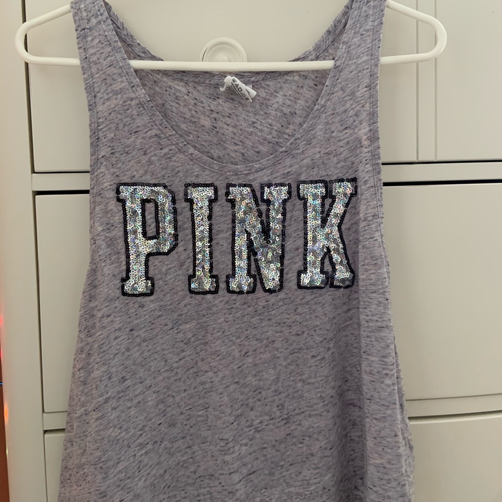 PINK sequin grey tank top